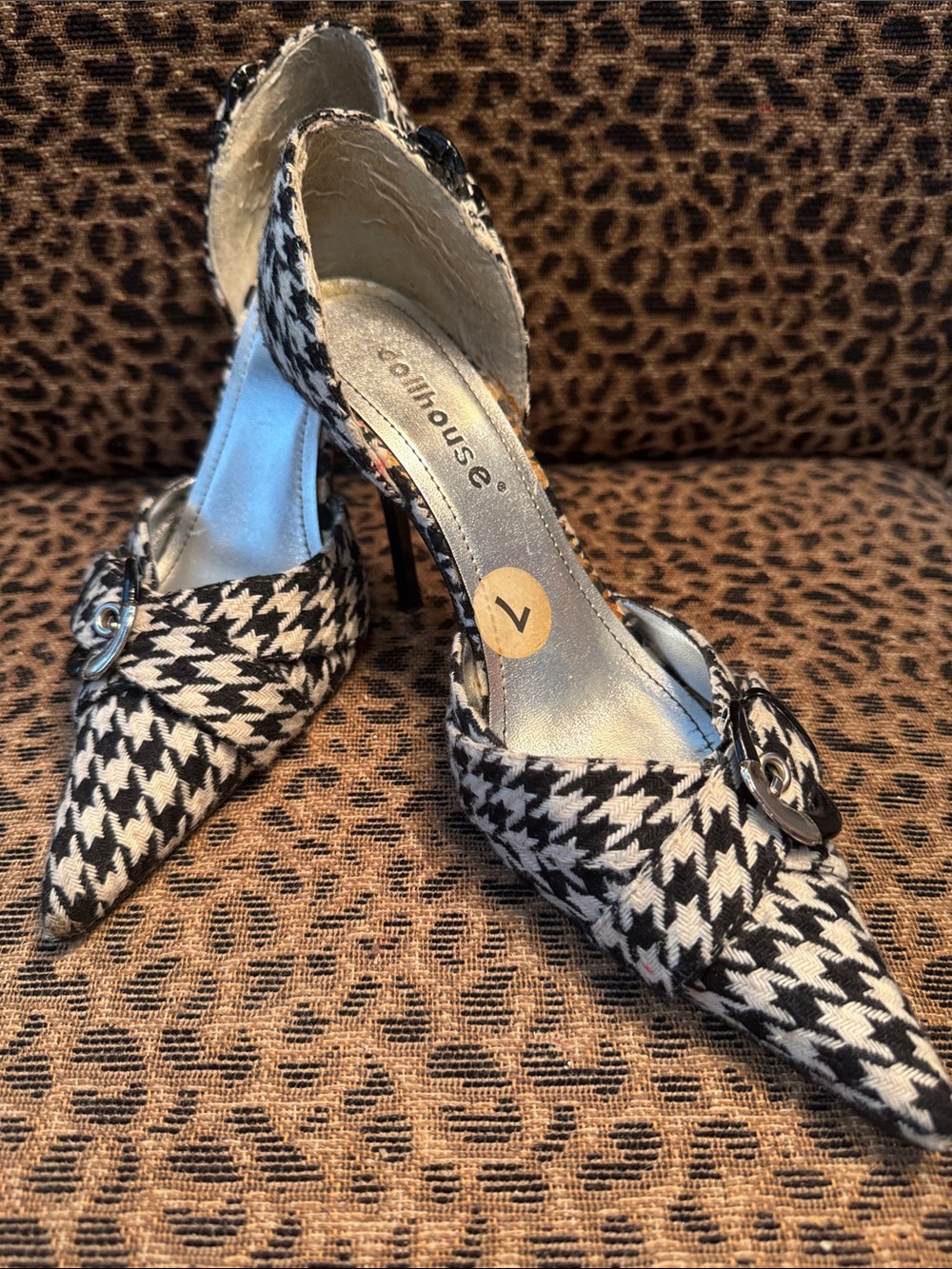 Dollhouse Clothing Black & White Houndstooth 3” Pointed Toe Pumps with Buckles
